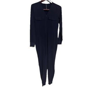 Athleta Navy Blue Jumpsuit Zip Top Draw String Pants Size  X X Small